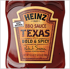 Award winning Heinz BBQ sauce Texas bold & spicy label by Inland