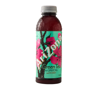 Arizona Green Tea with ginseng and honey and cut and stack label