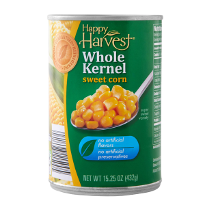 Happy Harvest whole kernel sweet corn canned with green label