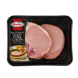 Hormel smoked pork chops packaged with pressure sensitive label