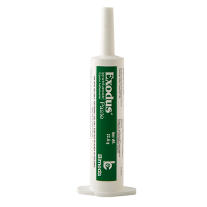 Exodus household paste in white container with green and white IML label