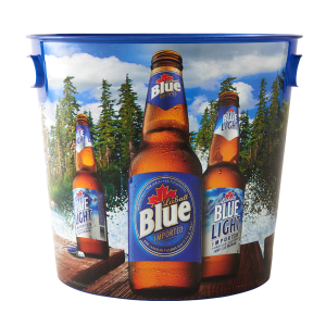 Blue Ice bucket with Labatt Blue beer and winter scene on label