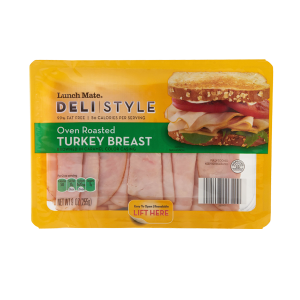 LunchMate deli style oven roasted turkey breast in yellow and clear packaging