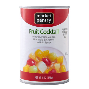 Market Pantry fruit cocktail canned food with cut and stack label