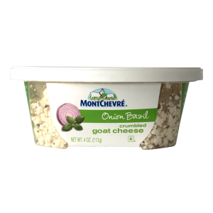 Innovative packaging for dairy: MontChevré onion basil crumbled goat cheese IML container from Inland