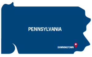A map of Pennsylvania illustrating where the Downingtown facility is located.
