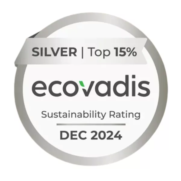 EcoVadis silver badge logo showing Inland is in the top 15% of companies for sustainability rating.