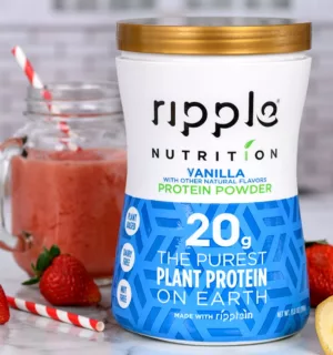 Ripple Nutrition protein powder shrink-sleeve product packaging.