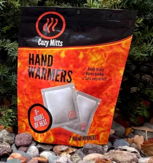 Cozy Mitts hand warmers product packaging.