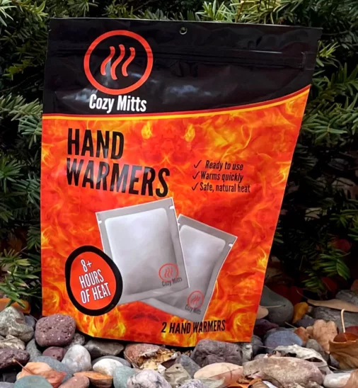 Cozy Mitts hand warmers product packaging.