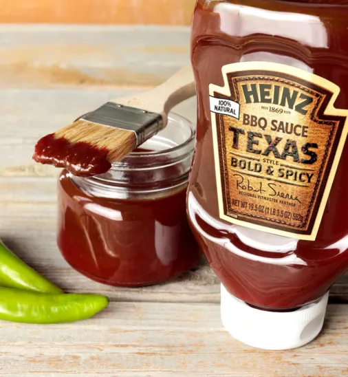 Heinz barbecue sauce pressure-sensitive product packaging.